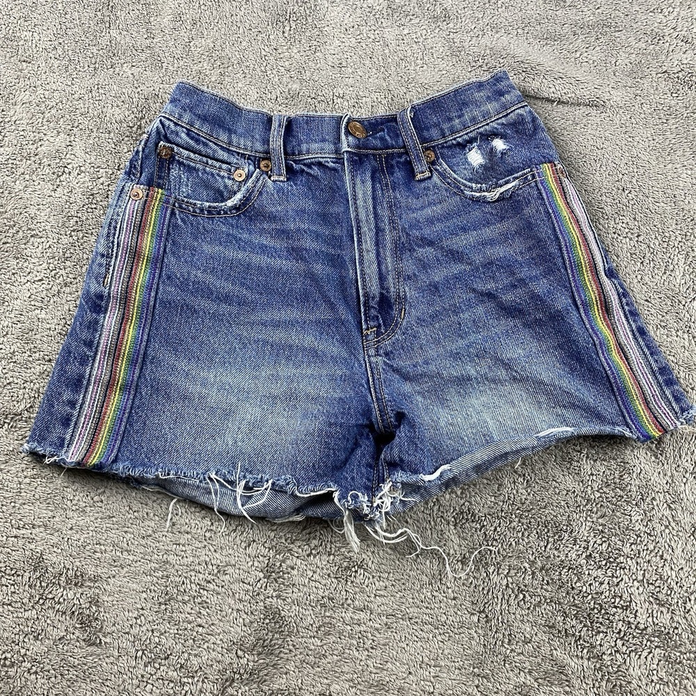 American Eagle Highest Rise 90s‎ Boyfriend Short Womens 00 Medium Wash Rainbow